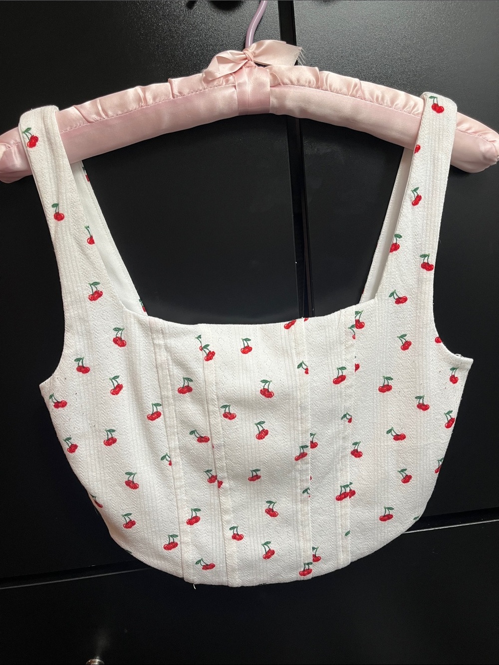 Forever 21 White Cherry Print Cropped Tank Top